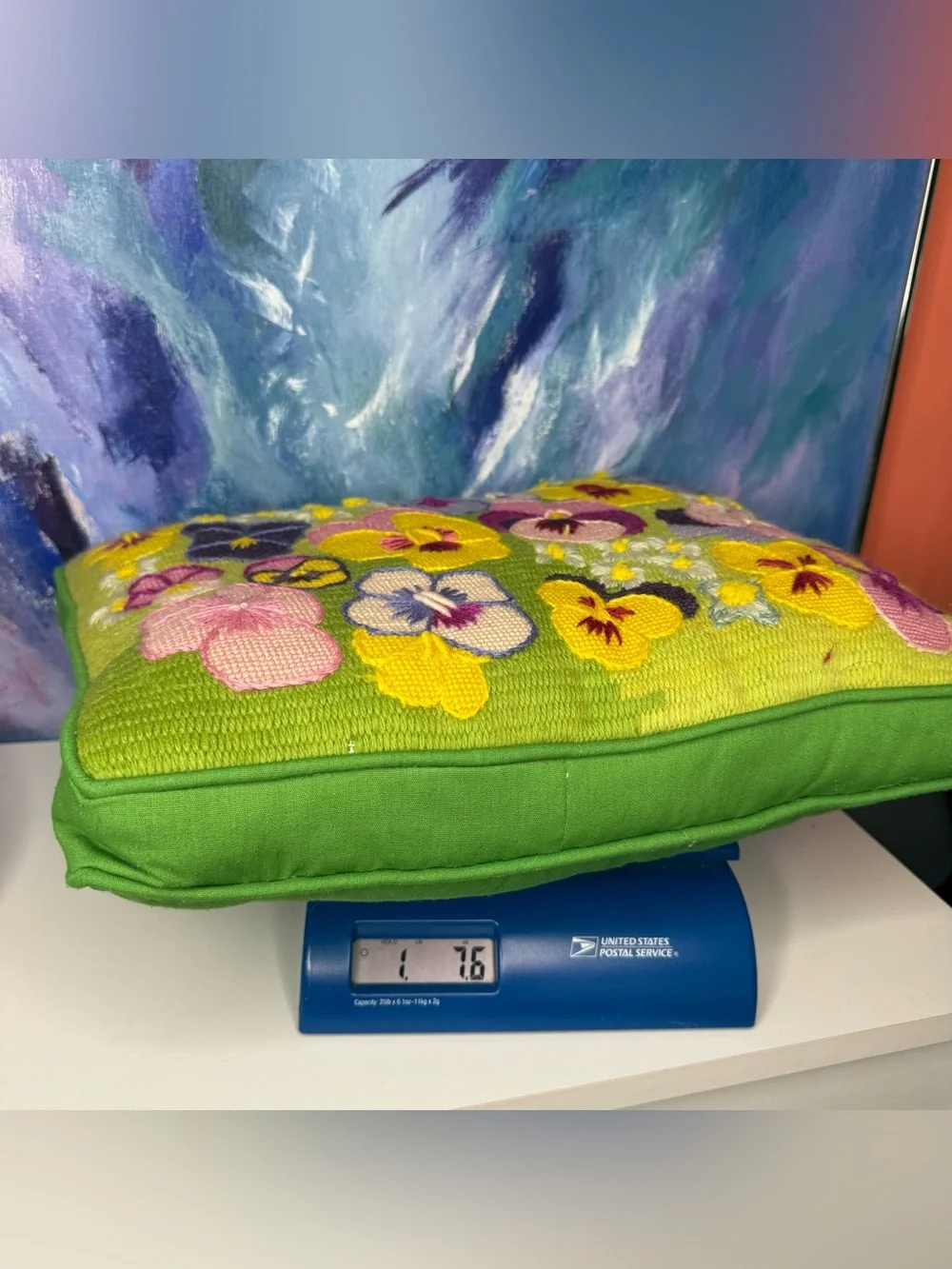 Pansy Flower Crewel Point Pillow Columbia Minerva Completed Vintage Embroidery